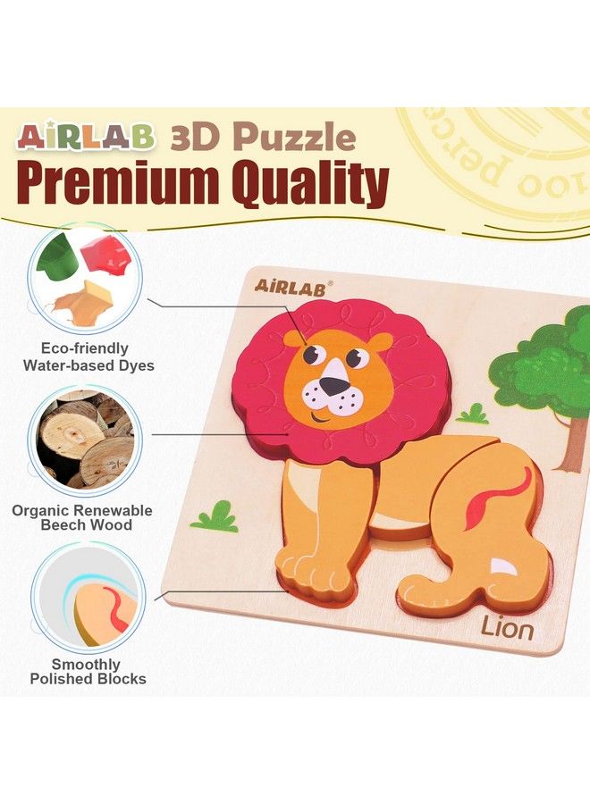 Airlab Wooden Puzzles For Toddlers 1 2 3 Year Old Animals Shape Puzzle Toys For Travel Airplane Gift For Kids Montessori Early Development Gifts For Baby Boys Girls With Drawstring Bag Pack Of 4  - Image 3