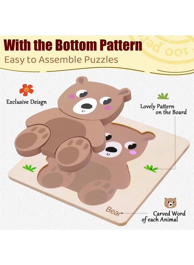 Airlab Wooden Puzzles For Toddlers 1 2 3 Year Old Animals Shape Puzzle Toys For Travel Airplane Gift For Kids Montessori Early Development Gifts For Baby Boys Girls With Drawstring Bag Pack Of 4  - Image 4
