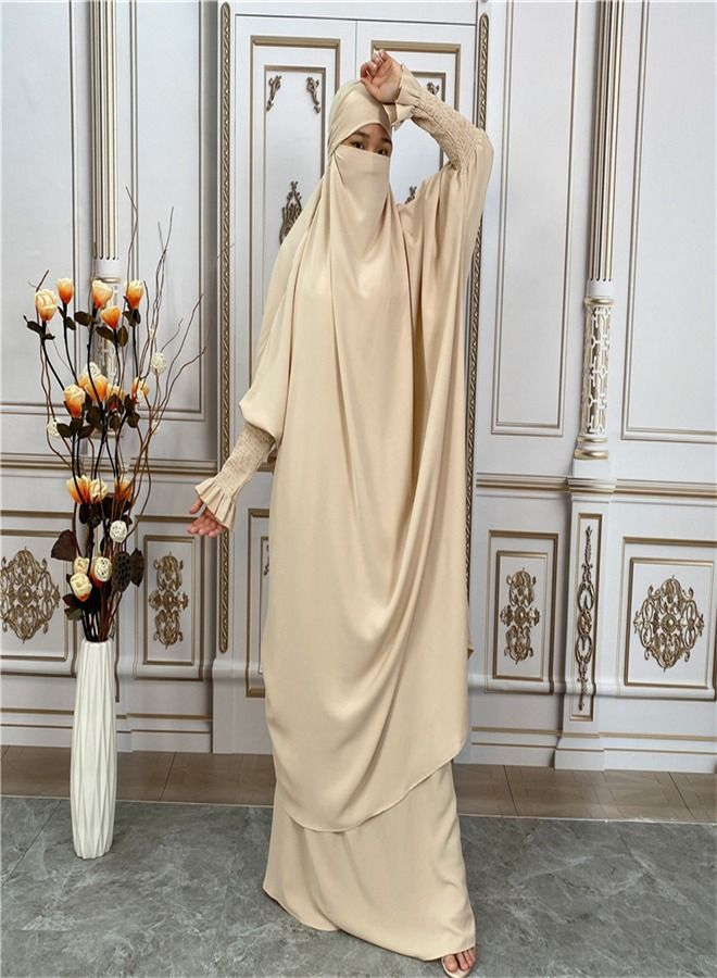 Loquat Robe Nida Solid Two-Piece Set Abaya Light Beige  - Image 1