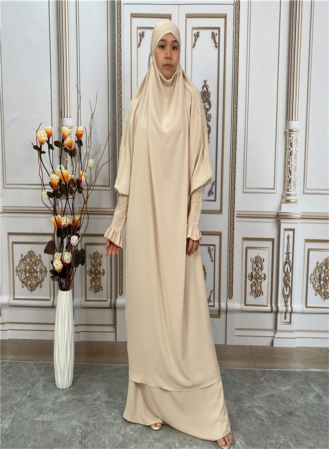 Loquat Robe Nida Solid Two-Piece Set Abaya Light Beige  - Image 2