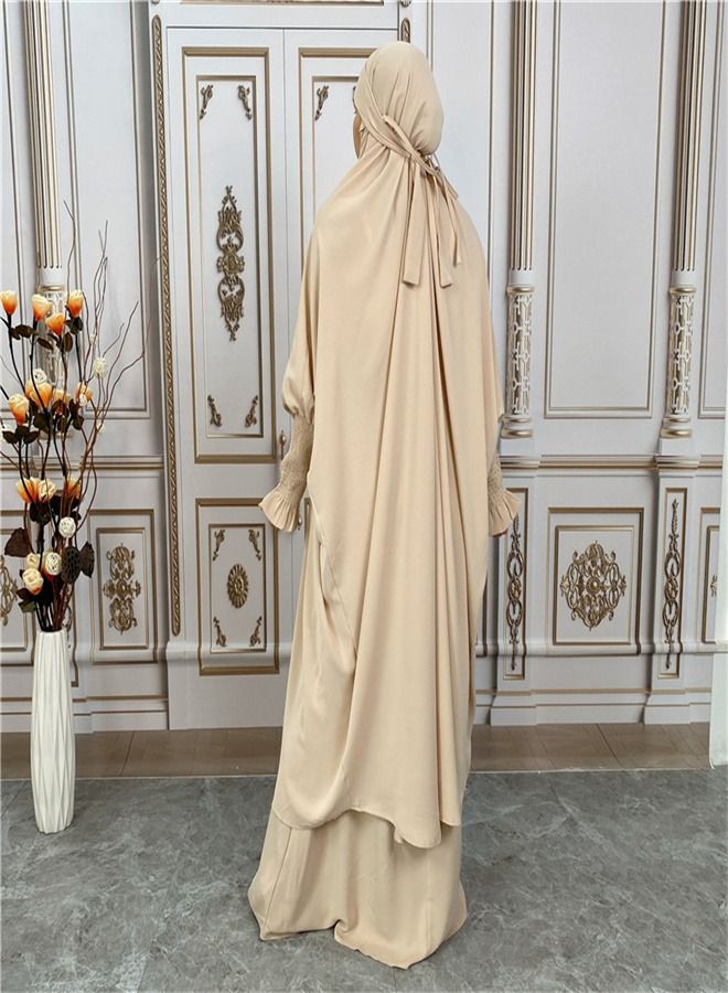 Loquat Robe Nida Solid Two-Piece Set Abaya Light Beige  - Image 3