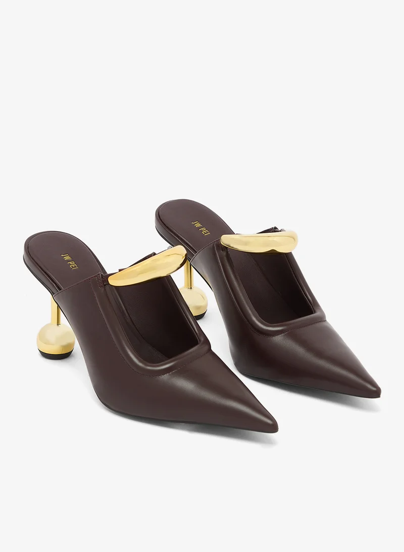 Jw Pei Deep Burgundy Sofia Metal Accent Sphere Heels for Women | Best Price UAE
