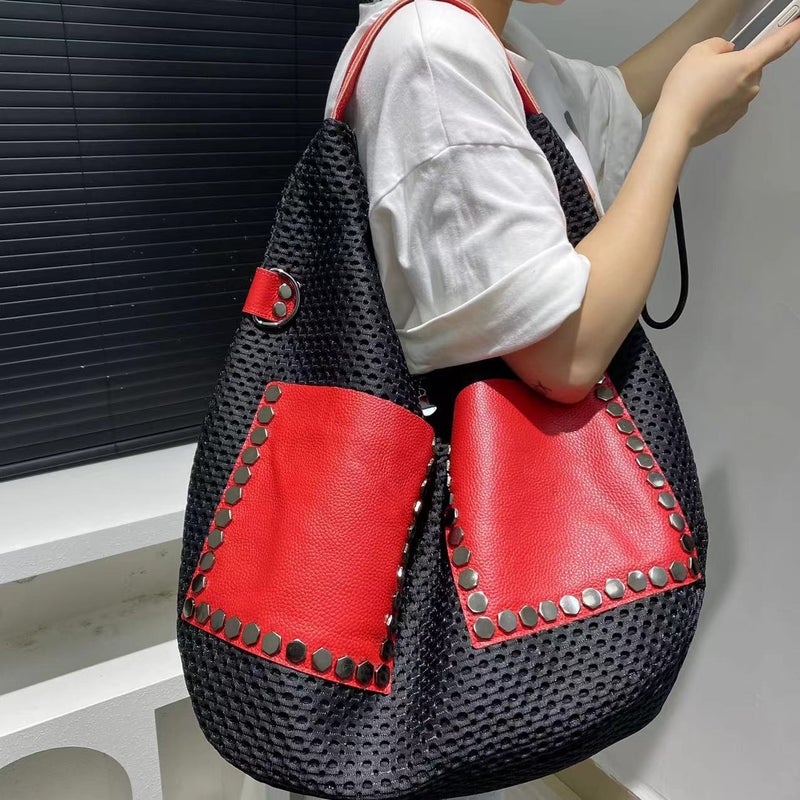 Women'S Fashion Vintage Contrast Color Tote Bag Large Capacity Commuting Shoulder Hand Bag - Image 1