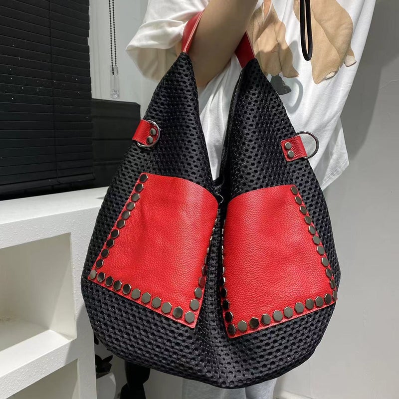 Women'S Fashion Vintage Contrast Color Tote Bag Large Capacity Commuting Shoulder Hand Bag - Image 4