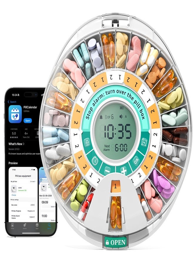 Betife Automatic Pill Dispenser,28-Day Smart Bluetooth Pill Box, App Support Automatic Pill Case with 6 Alarms & Light Reminder, Monthly Timer Dispenser,Electronic Medication Management for Seniors - Image 1