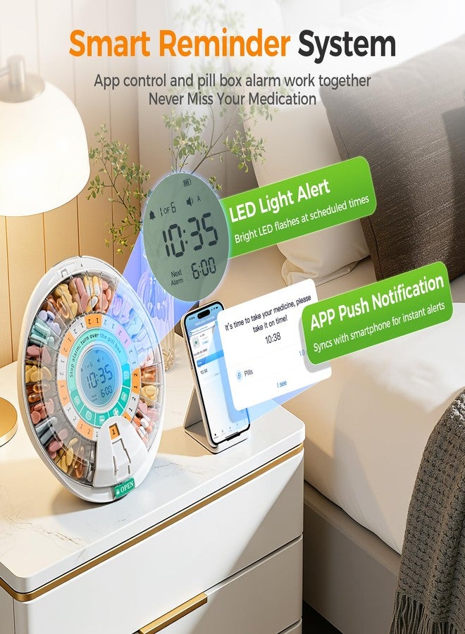 Betife Automatic Pill Dispenser,28-Day Smart Bluetooth Pill Box, App Support Automatic Pill Case with 6 Alarms & Light Reminder, Monthly Timer Dispenser,Electronic Medication Management for Seniors - Image 2
