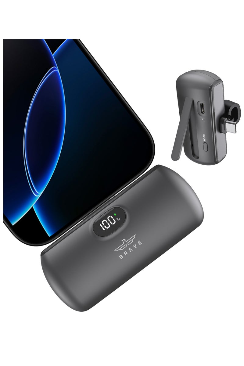 Brave Mini Power Bank for iPhone 16/15 with LED Display and Foldable Stand – 5000mAh Battery with 20W Fast Charging – Built-in USB-C Port and Dual Type-C Ports – Ultra-Compact Portable Charger Compatible with iPad, Samsung Galaxy S25/S24 Series, Google Pixel 9/8, and Other USB-C Devices for Travel and Daily Use - Image 1