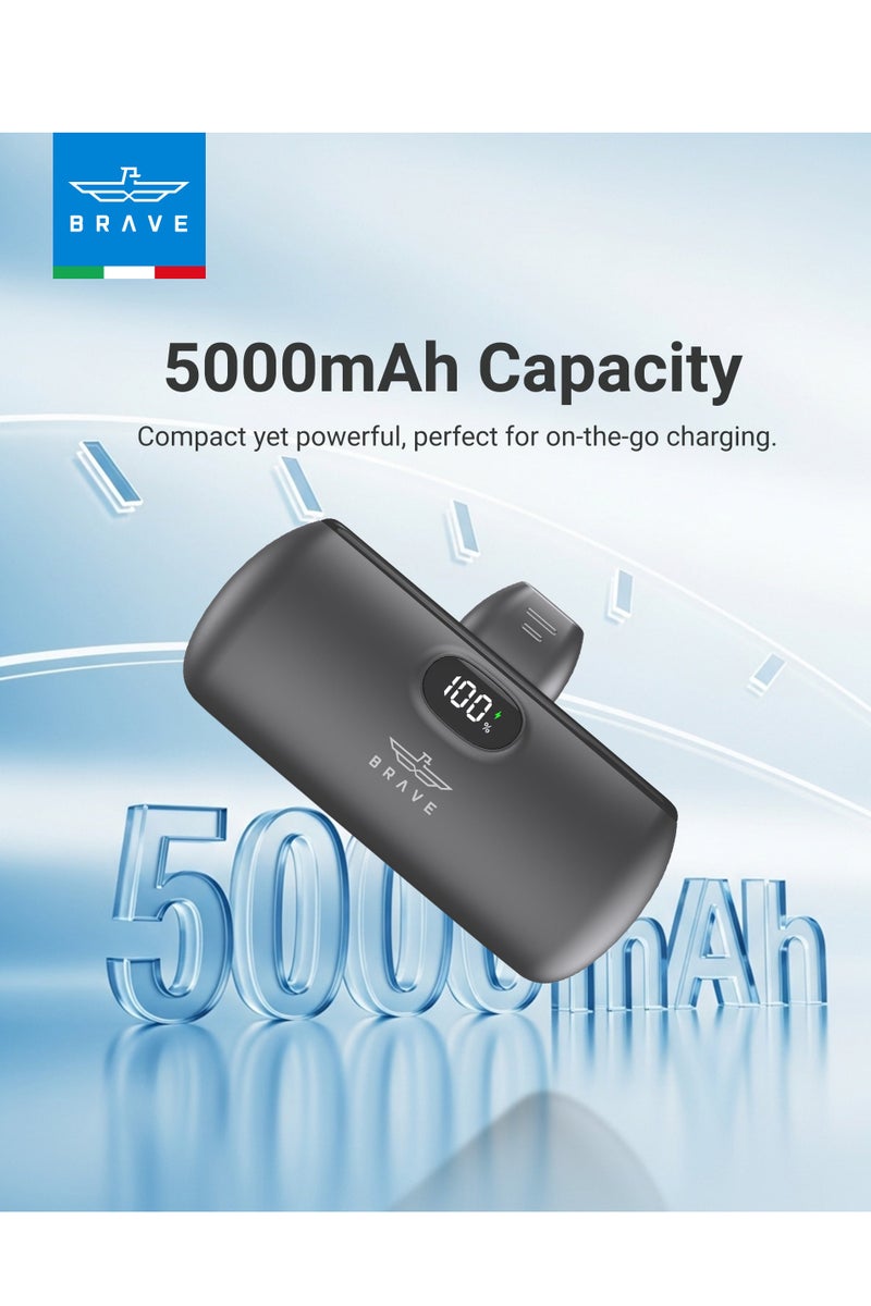 Brave Mini Power Bank for iPhone 16/15 with LED Display and Foldable Stand – 5000mAh Battery with 20W Fast Charging – Built-in USB-C Port and Dual Type-C Ports – Ultra-Compact Portable Charger Compatible with iPad, Samsung Galaxy S25/S24 Series, Google Pixel 9/8, and Other USB-C Devices for Travel and Daily Use - Image 3