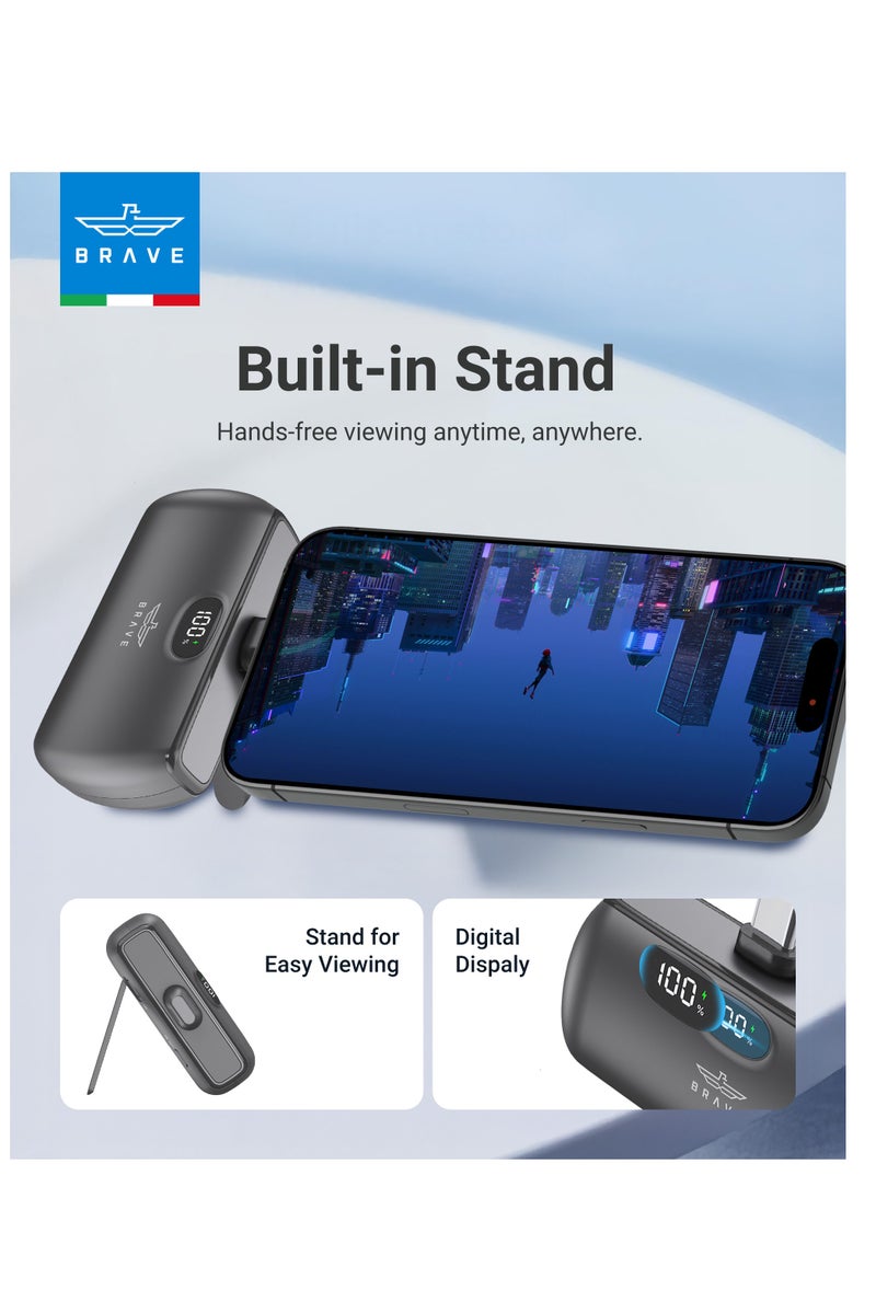 Brave Mini Power Bank for iPhone 16/15 with LED Display and Foldable Stand – 5000mAh Battery with 20W Fast Charging – Built-in USB-C Port and Dual Type-C Ports – Ultra-Compact Portable Charger Compatible with iPad, Samsung Galaxy S25/S24 Series, Google Pixel 9/8, and Other USB-C Devices for Travel and Daily Use - Image 5