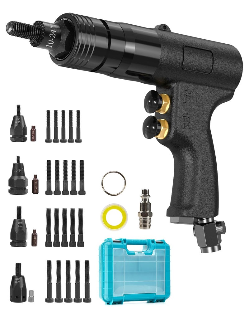 4IN1 PneumaticAir Rivet Nut Gun Set 1024  14  516  38 Air Nut Insert Installation Tool Assembly Automatic Nutsert Gun with 4pcs QuickChange Locking Nozzle Bolts Adapter Drill Attachment