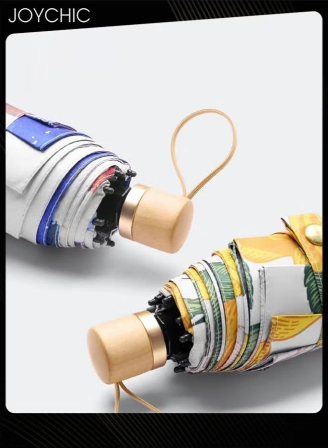 Joychic مظلة 8 قضبان طباعة حماية من الأشعة فوق البنفسجية UPF50+ مظلة صغيرة قابلة للطي 5 طيات متعددة الألوان للشتاء والشمس - Image 3