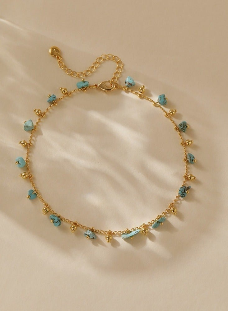 خلخال أنيق عرقي بلون تركواز وسبائك نحاس 18 قيراط - Image 2