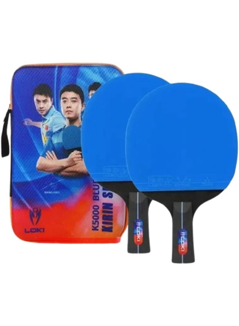 Kirin 5000 Table Tennis Racket Set - 2 Professional Speed ​​Spin & Fast Attack Rackets (Forehand & Backhand) with RXTON1 Rubber, Double-Sided Blue Sponge, Storage Bag and 2 Balls (For Experienced Players) - Image 2