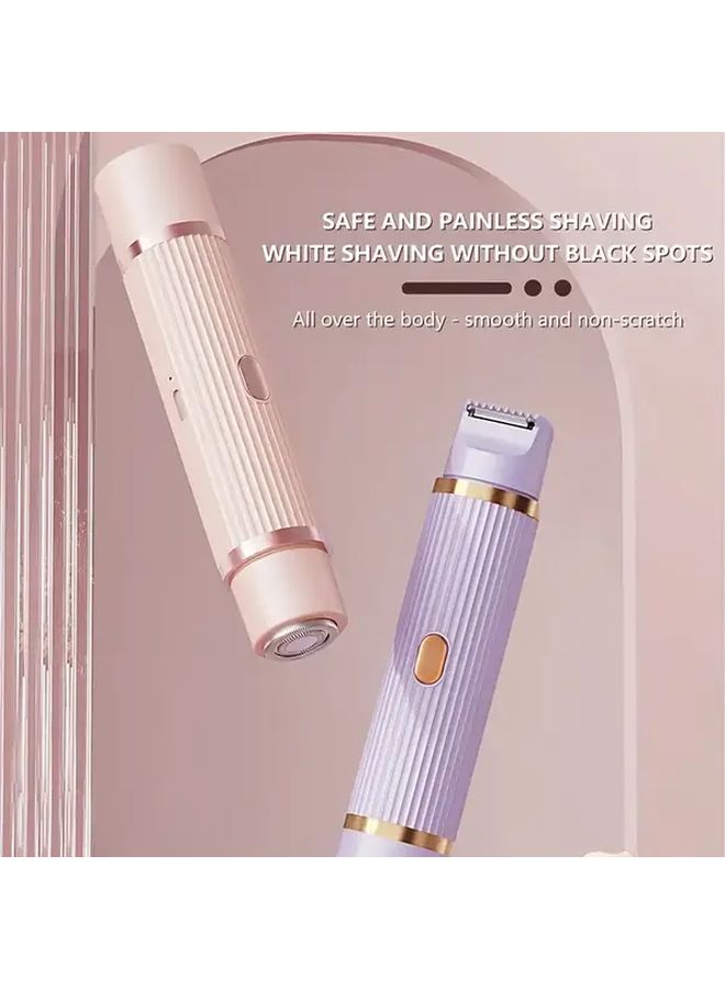 نساء 2 في 1 ماكينة تشذيب الشعر وإزالة الشعر الكهربائية قابلة للشحن عبر USB جهاز تشذيب كامل الجسم ليثيوم أيون حلاقة مضغوطة مناسبة للسفر جهاز إزالة الشعر لون بنفسجي - Image 2