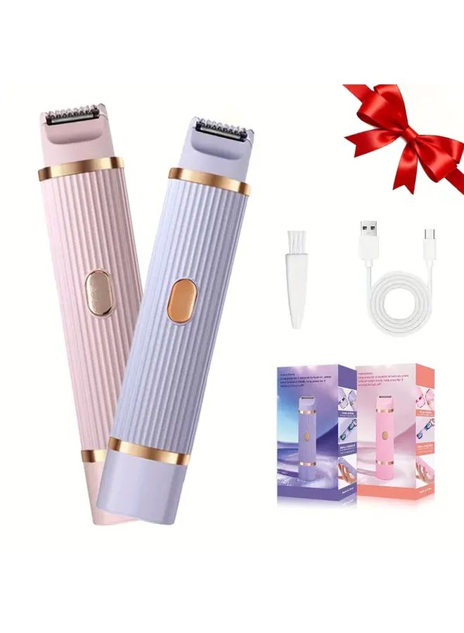 نساء 2 في 1 ماكينة تشذيب الشعر وإزالة الشعر الكهربائية قابلة للشحن عبر USB جهاز تشذيب كامل الجسم ليثيوم أيون حلاقة مضغوطة مناسبة للسفر جهاز إزالة الشعر لون بنفسجي - Image 1