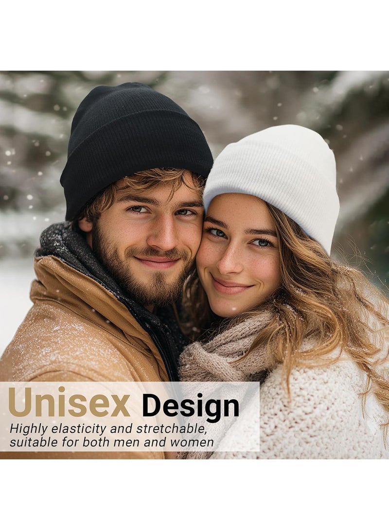 2-Pack Beanie for Men  Women - Cuffed Knit Winter Hats, Warm Slouchy Skull Cap Beanies, Black - Image 5
