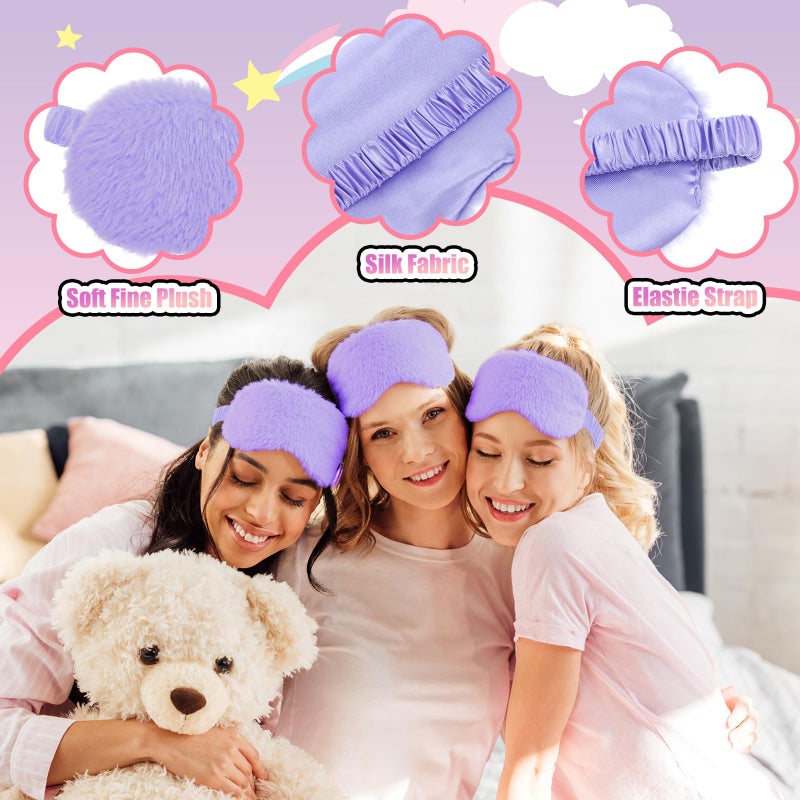 Chicingyou 48 Pcs Spa Sleepover Party Supplies 12 Bow Headband 12 Plush Sleep Eye Mask Covers 12 Pair Fuzzy Sock 12 Gift Bags for Sleeping Sleepover Slumber Baby Shower Wedding Party Gift(Purple) - Image 4