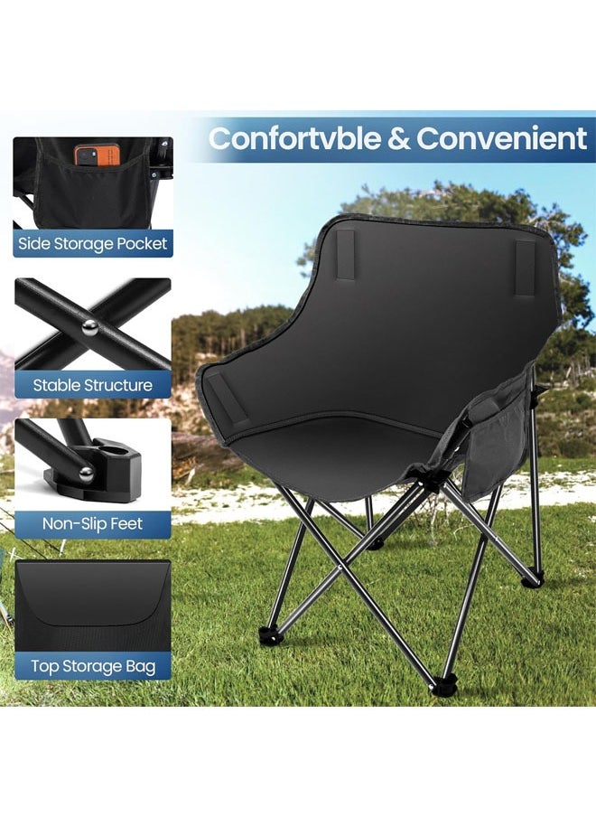 Hihonor - Folding Moon Chair, Lightweight Camping Chairs with Side Pocket and Carry Bag for Adult Hiking, Fishing, Beach, Camping, Black - Image 1