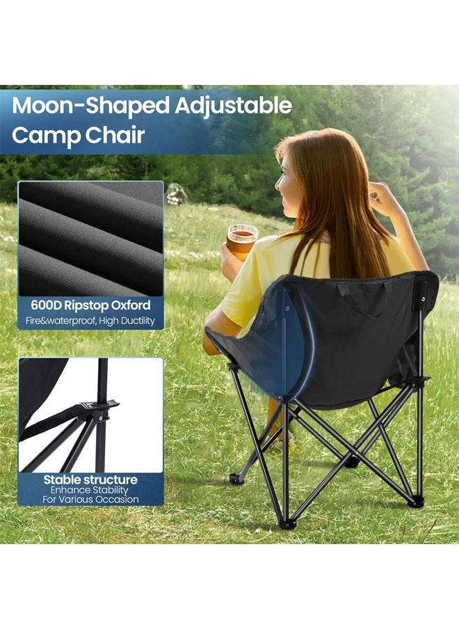 Hihonor - Folding Moon Chair, Lightweight Camping Chairs with Side Pocket and Carry Bag for Adult Hiking, Fishing, Beach, Camping, Black - Image 1