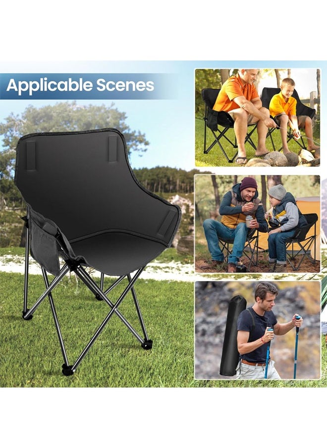 Hihonor - Folding Moon Chair, Lightweight Camping Chairs with Side Pocket and Carry Bag for Adult Hiking, Fishing, Beach, Camping, Black - Image 1