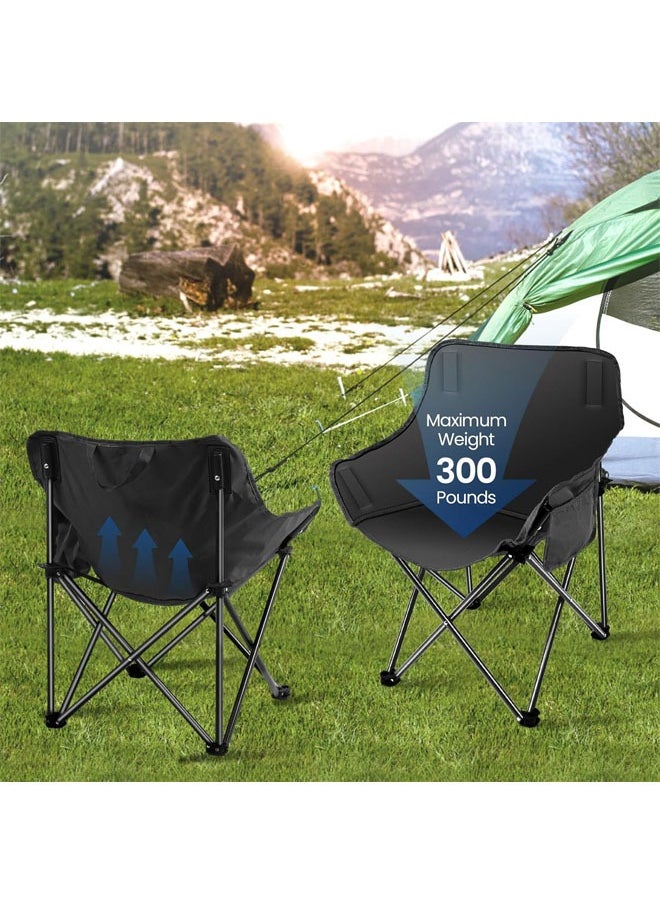 Hihonor - Folding Moon Chair, Lightweight Camping Chairs with Side Pocket and Carry Bag for Adult Hiking, Fishing, Beach, Camping, Black - Image 1