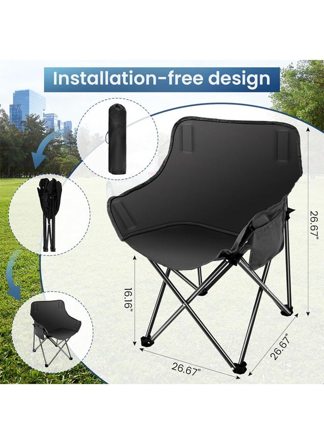 Hihonor - Folding Moon Chair, Lightweight Camping Chairs with Side Pocket and Carry Bag for Adult Hiking, Fishing, Beach, Camping, Black - Image 1
