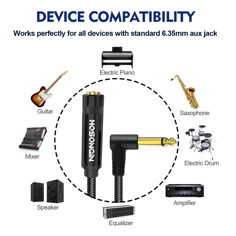 HOSONGIN Premium 1/4" Right Angle TS Male to TS Female Adapter - Gold-Plated, Aluminum Alloy, High-Fidelity Sound, 2-Pack for Guitars, Amplifiers & Audio Devices - Image 2