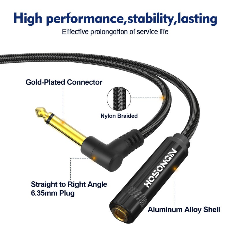 HOSONGIN Premium 1/4" Right Angle TS Male to TS Female Adapter - Gold-Plated, Aluminum Alloy, High-Fidelity Sound, 2-Pack for Guitars, Amplifiers & Audio Devices - Image 3