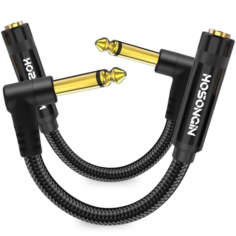 HOSONGIN Premium 1/4" Right Angle TS Male to TS Female Adapter - Gold-Plated, Aluminum Alloy, High-Fidelity Sound, 2-Pack for Guitars, Amplifiers & Audio Devices - Image 1