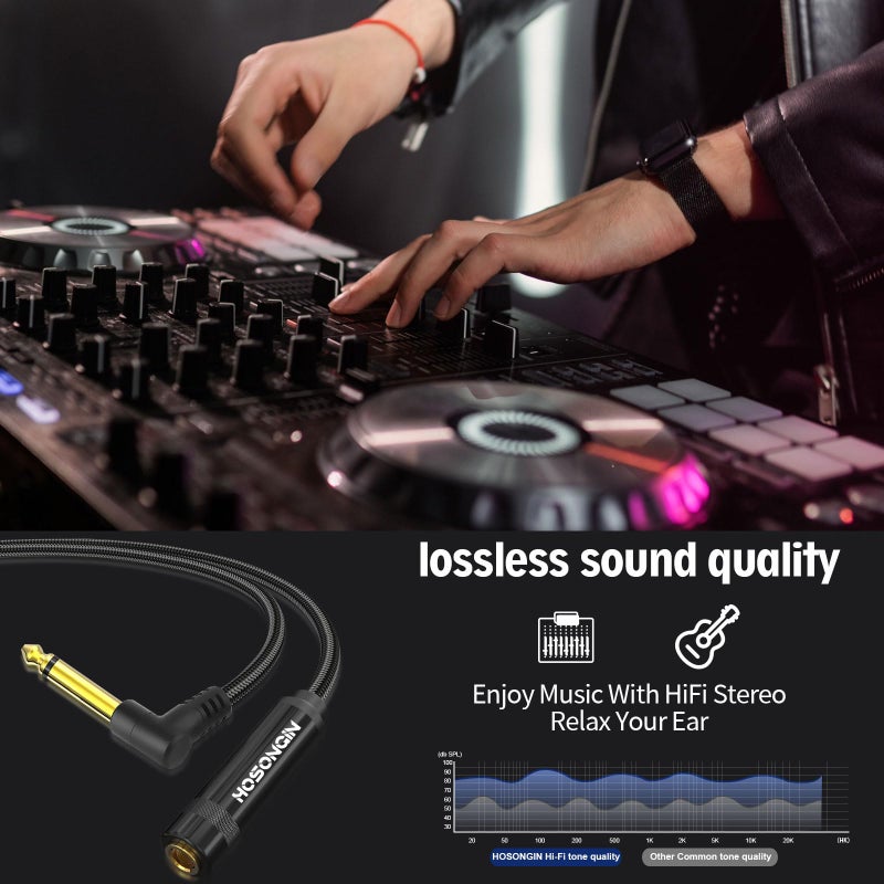 HOSONGIN Premium 1/4" Right Angle TS Male to TS Female Adapter - Gold-Plated, Aluminum Alloy, High-Fidelity Sound, 2-Pack for Guitars, Amplifiers & Audio Devices - Image 5