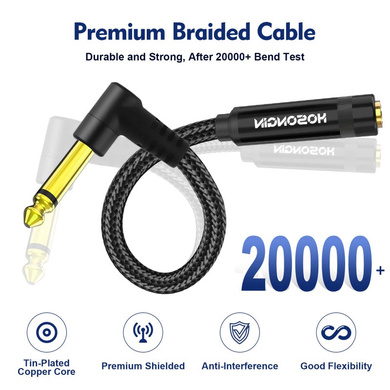 HOSONGIN Premium 1/4" Right Angle TS Male to TS Female Adapter - Gold-Plated, Aluminum Alloy, High-Fidelity Sound, 2-Pack for Guitars, Amplifiers & Audio Devices - Image 4