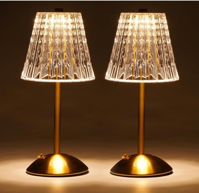 Nusogon 2 Pack Cordless Crystal Table Lamps Premium Rechargeable Touch Lamps with 3 Color Dimmable Lighting for Bedroom Nightstand Restaurant Home Decor Gold - Image 1