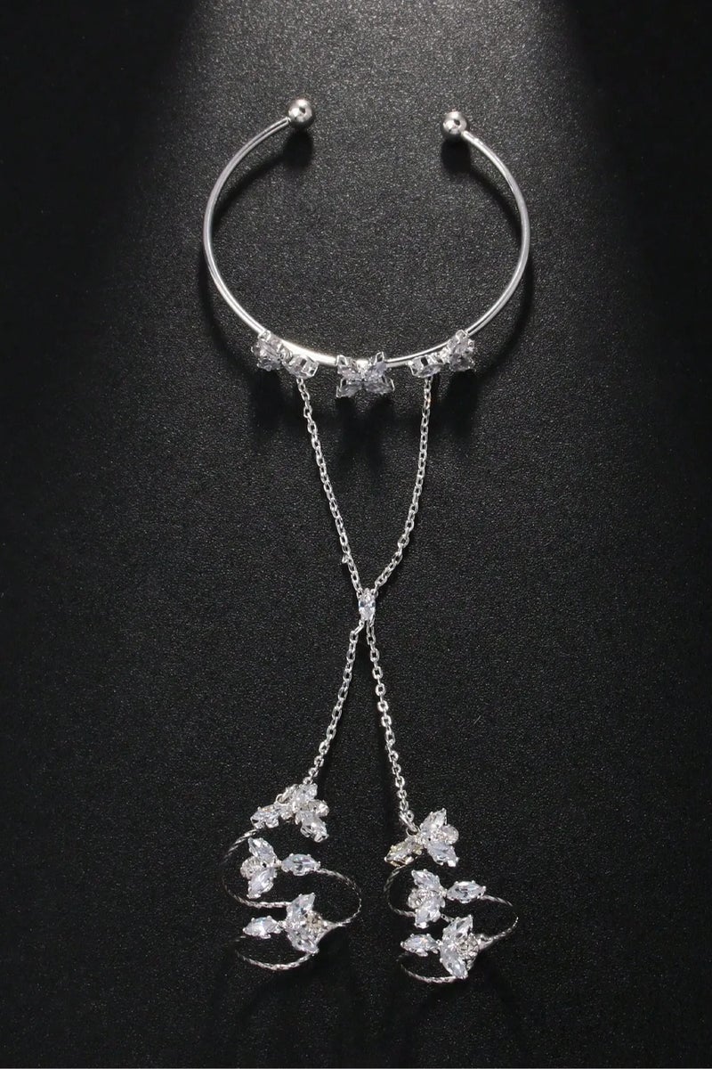 Women's Hand Bracelet Accessory in Silver Color with a Chain Design Connecting Two Rings. - Image 2