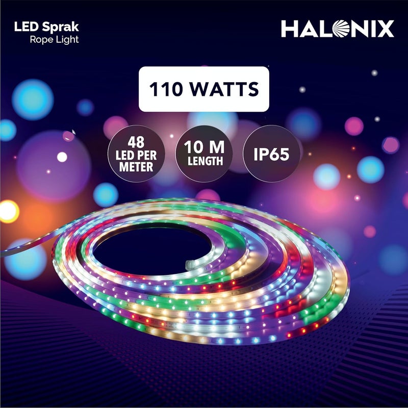 Halonix 10 Meter Multicolor 11W LED Rope Light with 8 Light Modes | IP65 Certified, BIS Approved | Fairy Light, String Light,Decorative Light | Direct Plug-in | Pack of 3 (10 Meter, Multi Color) - Image 2