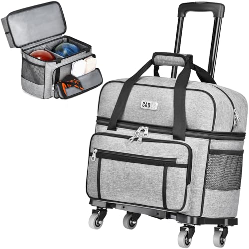 CAB55 2 Ball Bowling Bag with 4 Wheels Double Bowling Ball Bag with Separate Shoe Compartment Up To US Men Size 16 and Multiple Multifunctional Accessory Pockets Gray - Image 1