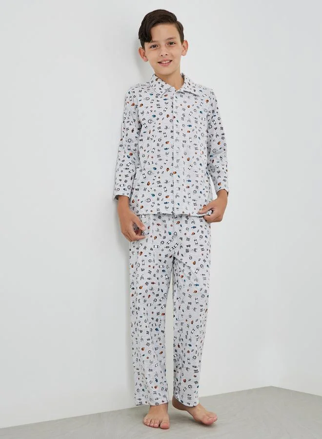 Styli Styli All-Over Print Long Sleeve Shirt and Pyjama Set
