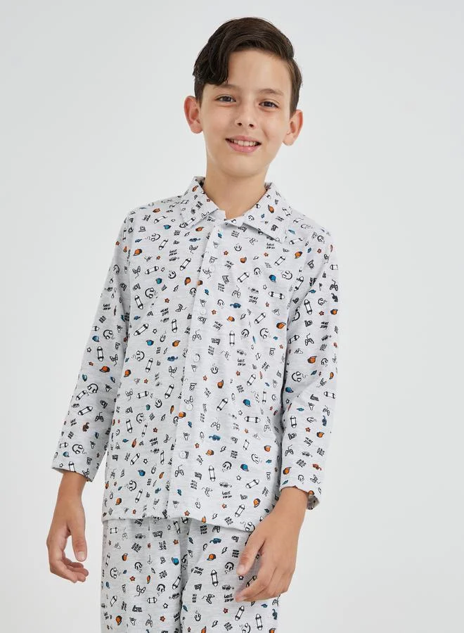Styli Styli All-Over Print Long Sleeve Shirt and Pyjama Set