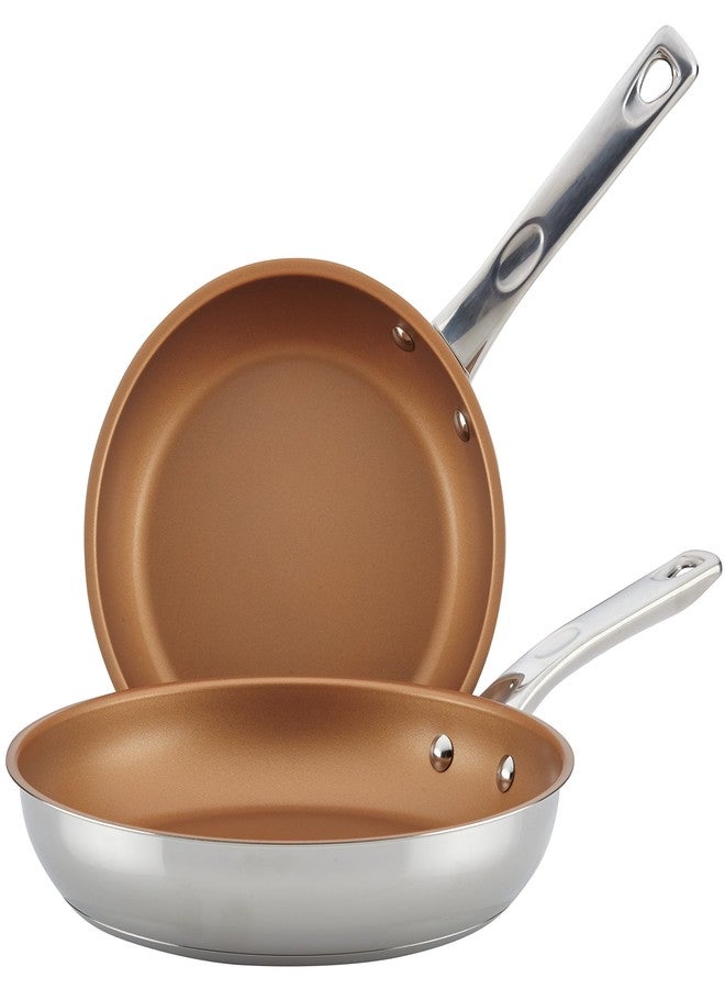 Ayesha Curry Home Collection Stainless Steel Nonstick Frying Pan Set / Fry Pan Set / Stainless Steel Skillet Set - 9.25 Inch and 11.5 Inch, Silver - Image 1
