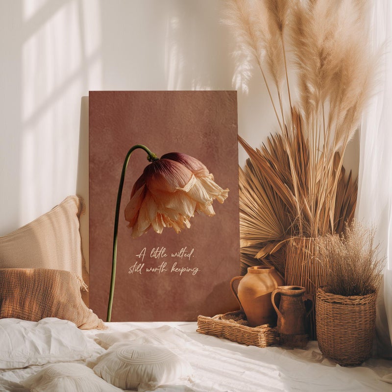 TNESSENTIAL A Little Wilted Still Worth Keeping Floral Poster or Canvas Print, Drooping Flower Quote Print, Floral Self Worth Art, Healing Quote Decor - Image 4