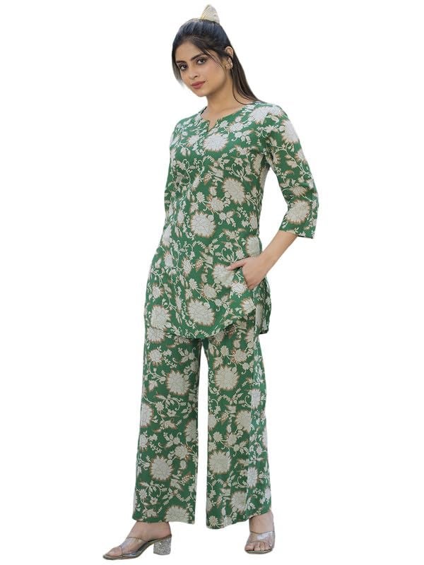 Tee Projekt Cotton Ethnic Wear Co Ord Set for Women | Festive Co Ord Set for Women Green - Image 1