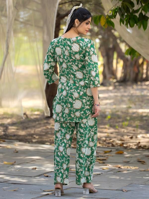 Tee Projekt Cotton Ethnic Wear Co Ord Set for Women | Festive Co Ord Set for Women Green - Image 3