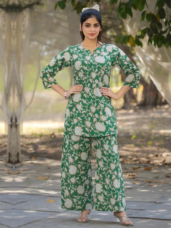 Tee Projekt Cotton Ethnic Wear Co Ord Set for Women | Festive Co Ord Set for Women Green - Image 5