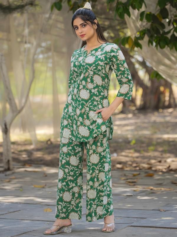 Tee Projekt Cotton Ethnic Wear Co Ord Set for Women | Festive Co Ord Set for Women Green - Image 4