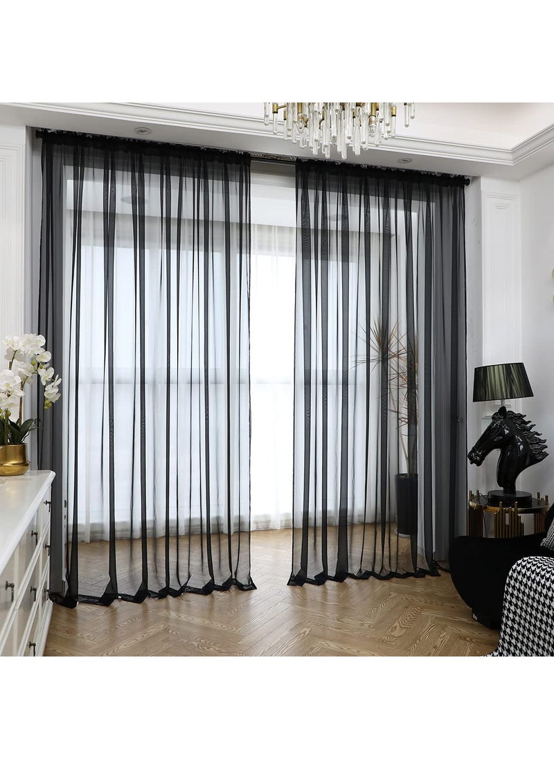 L&TEC Window Black Sheer Curtains 48 Inches Width 45 Inches Long 2 Panels Sheer Curtains Clear Curtains Basic Rod Pocket Panel for Home Living Room Bedroom Kids Room Yard Patio Parlor Sliding  - Image 1