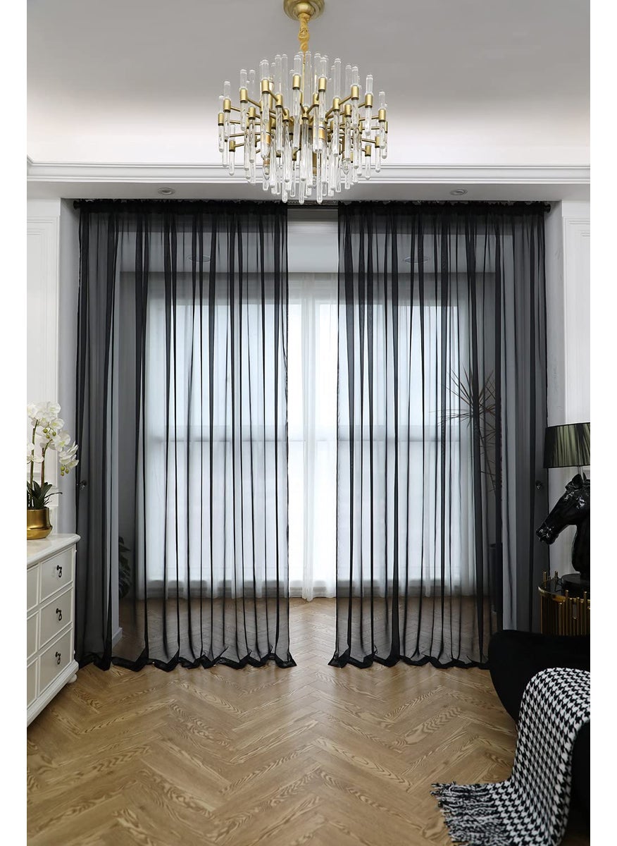 L&TEC Window Black Sheer Curtains 48 Inches Width 45 Inches Long 2 Panels Sheer Curtains Clear Curtains Basic Rod Pocket Panel for Home Living Room Bedroom Kids Room Yard Patio Parlor Sliding  - Image 2
