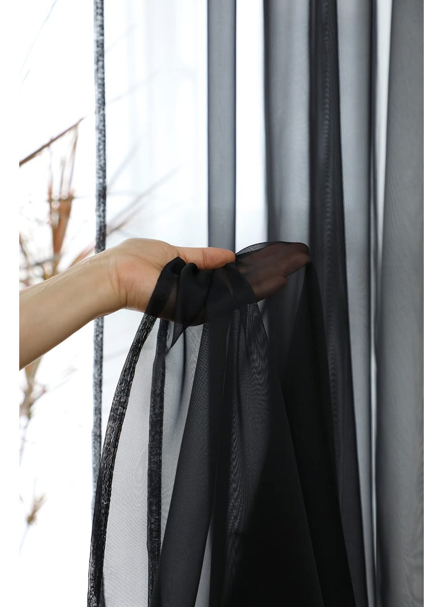 L&TEC Window Black Sheer Curtains 48 Inches Width 45 Inches Long 2 Panels Sheer Curtains Clear Curtains Basic Rod Pocket Panel for Home Living Room Bedroom Kids Room Yard Patio Parlor Sliding  - Image 4