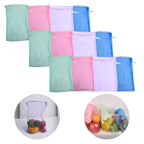 Clazkit Set Of 12 Reusable Fridge Storage Bags For Vegetables and Fruits Dual Layer Mesh Net Multipurpose Multi-Size Kitchen Storage Bags Organizer with Sturdy Zipper - Image 2