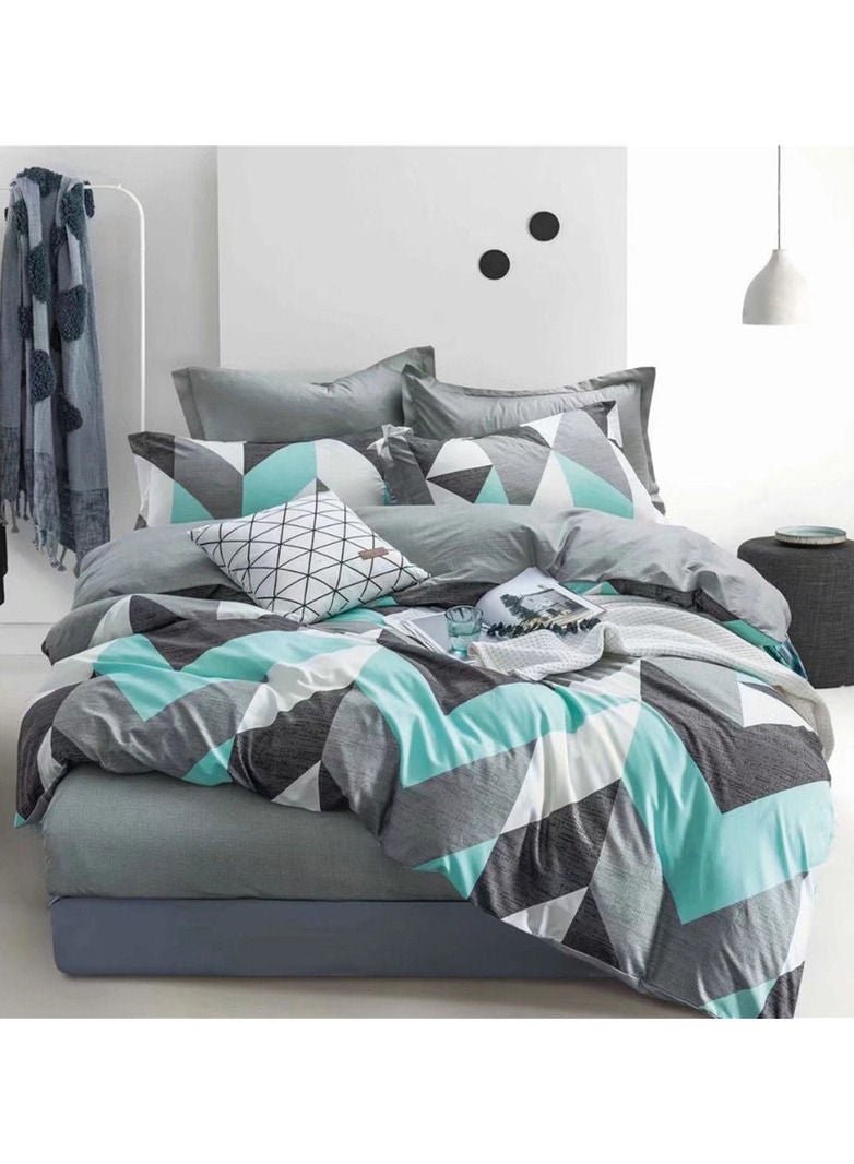 Queen Size 6 Piece Ultra Soft Microfiber Abstract Design Bedding Set Includes 1x Duvet Cover, 180x230cm 1x Flat Bedsheet 160x200+30cm, 4x Pillow Cover 50x75cm Multicolor
