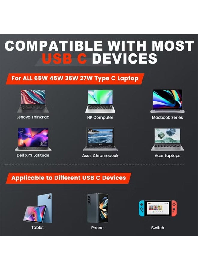 PCOMORE 65W USB-C Laptop Charger AC Adapter Compatible with Lenovo ThinkPad T14 T15 X13 X280 X390 Yoga C330 Dell HP Samsung Chromebook | Fast Charging Power Supply with Overcurrent & Overvoltage Protection - Image 3