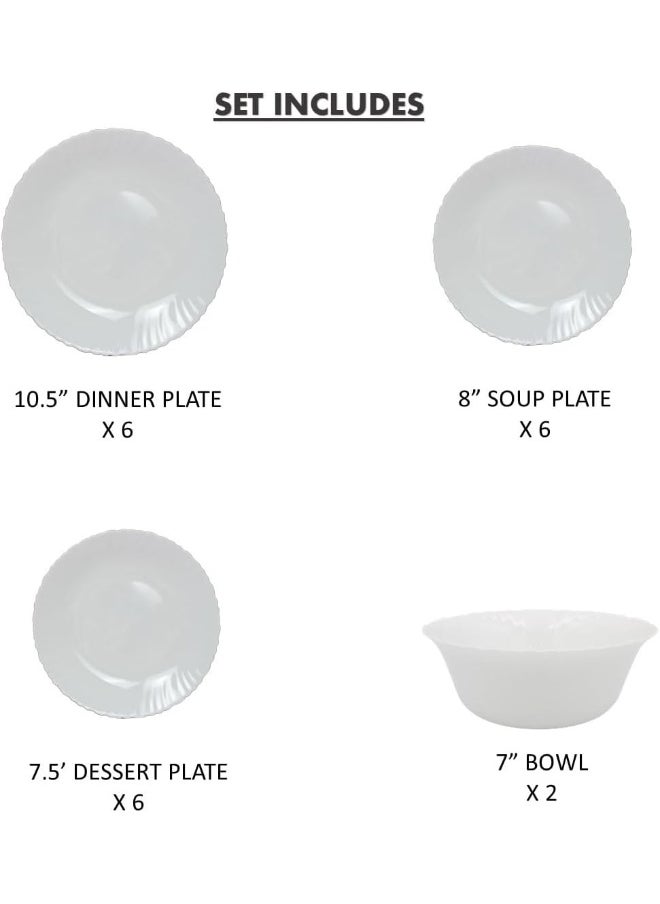 Melrich - Melrich 20 Pcs Opal Ware Dinner Set Dishwasher Safe Microwave Safe BPA Free 6 Dinner Plate, 6 Dessert Plate, 6 Soup Plate, 2 Bowl - Image 1